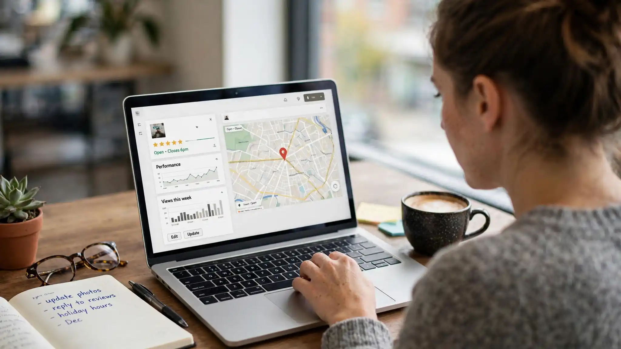 White label GBP optimization specialist managing Google Business Profile on laptop
